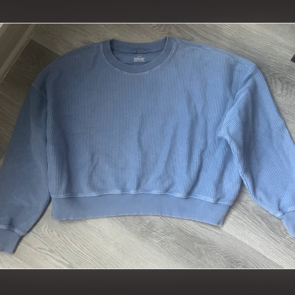 Aerie Classic & Casual Oversized Rib Knit Pullover Crew Distressed Sweatshirt